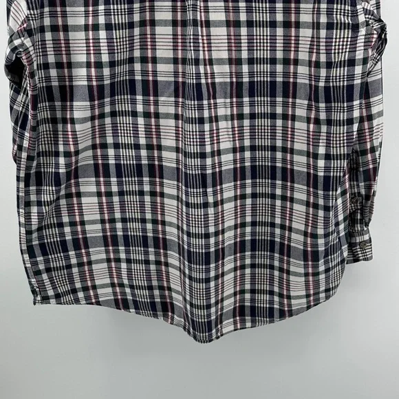 VTG Western Rugged Streetwear Izod Navy/White Plaid Button Down FlannelShirt SzM - Picture 12 of 12